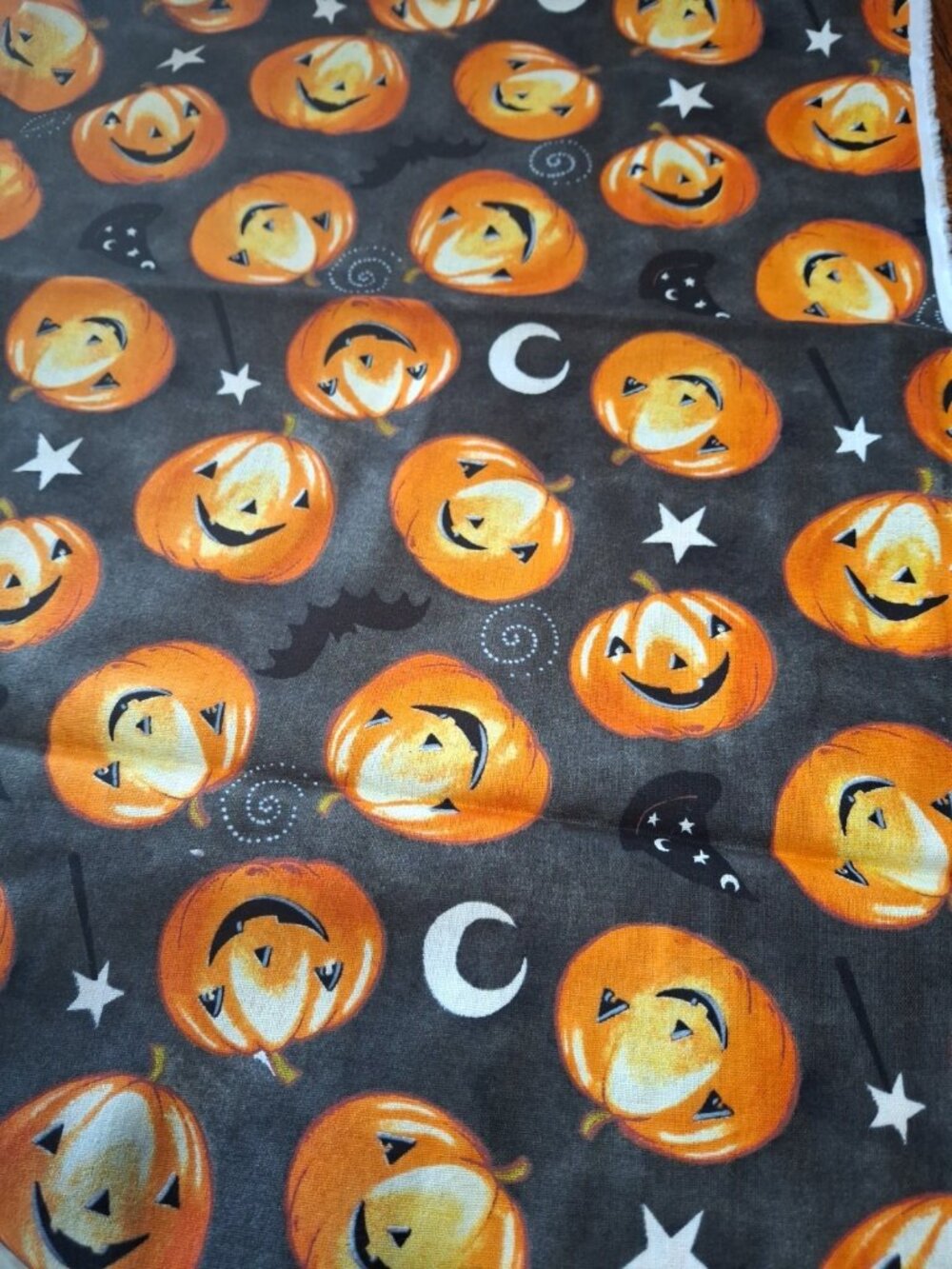 David Pumpkin Bat Halloween Fabric, Orange,  Jack o Lanterns, 28" x 44" w